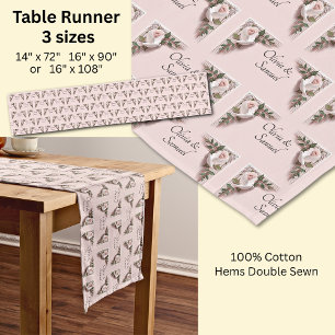 Tafel Runner Voeg Namen Roze Rozen & Duiven Bruilo Korte Tafelloper
