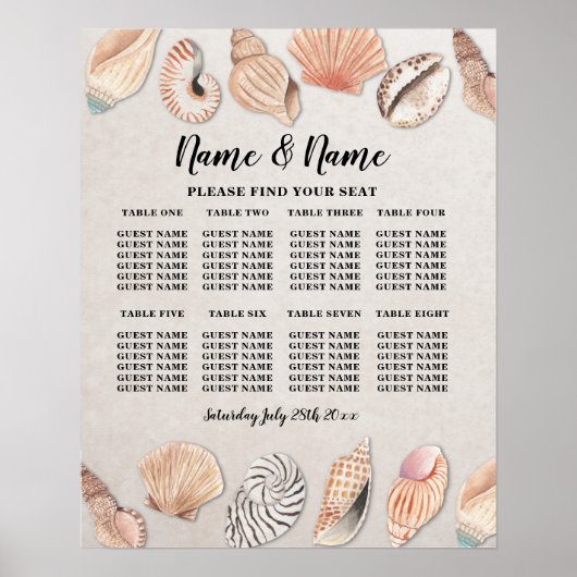 Tafel Trouw Zittingen 8 Zitplaatsen Plan Schelpen  Poster (Voorkant)