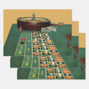 Tafel voor vintage roulette casino spel, gokchips inpakpapier vel