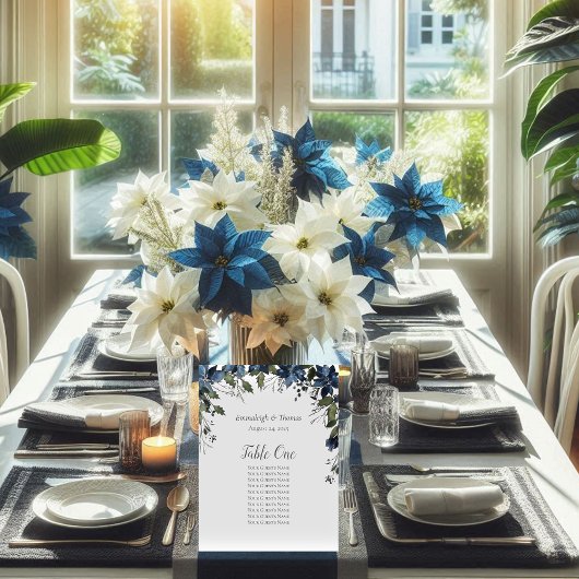 Tafel Zittafel Poinsettia Bloemen Navy Blauw Reclamebord Met Voetstuk
