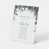 Tafel Zittafel Poinsettia Bloemen Navy Blauw Reclamebord Met Voetstuk (Voorkant)