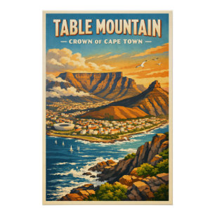 Tafelberg, Zuid-Afrika, in een klassieke retro-sti Perfect Poster