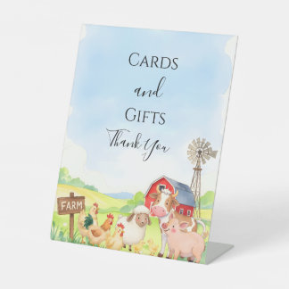 Tafelbord voor babyfeest met boerderijdieren reclamebord met voetstuk