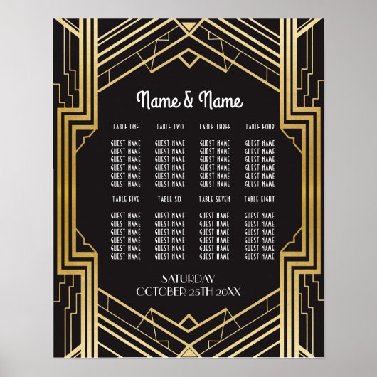 Tafelbruiloft Gatsby Art Deco 1920s Poster Zitplaa (Voorkant)