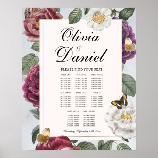 Tafelbruiloft Zitplaatsen 8 Bloom Butterfly Floral Poster (Voorkant)
