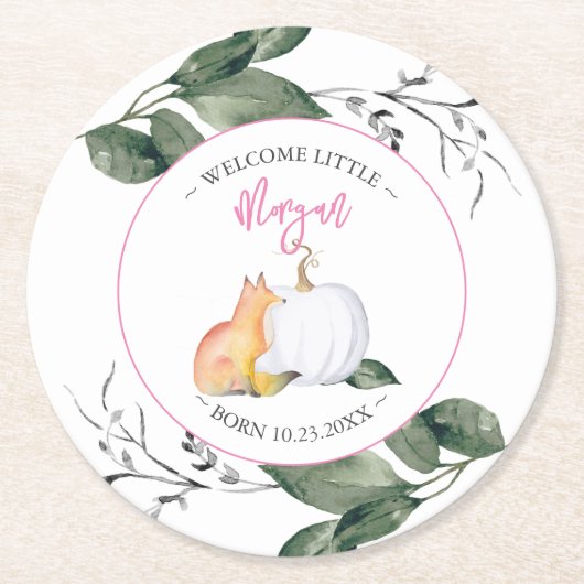 Tafeldecoraties Herfst Baby shower Ronde Kartonnen Onderzetter (Voorkant)