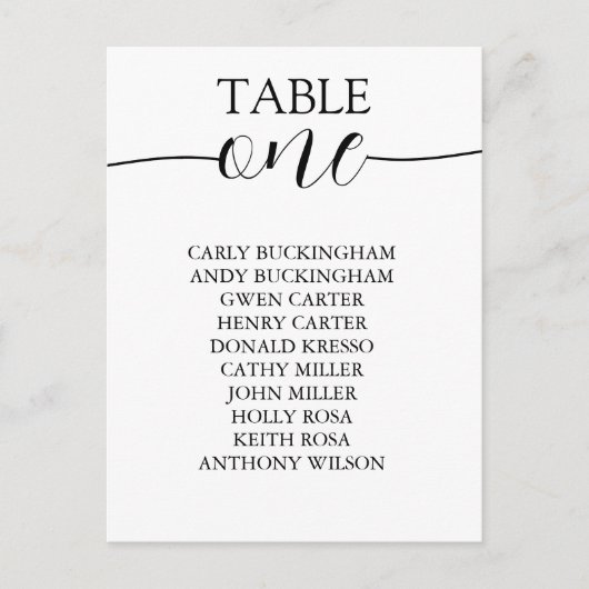 TAFELINSTELLINGEN MET NUMMERS BRIEFKAART (Voorkant)