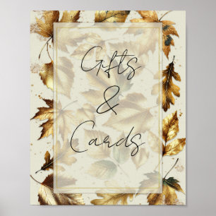 Tafelkaart Gouden Bladeren Amandel Beige Cadeaus & Poster