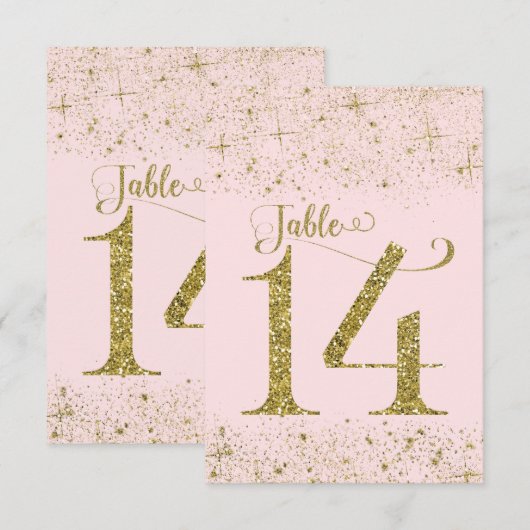 Tafelkaart Roze Goud Glitters Cijfer 14 Kaart (Voorkant / Achterkant)