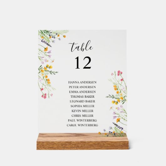 Tafelkaart tafelnaamkaartje met wilde bloemen acryl bord (Voorkant)