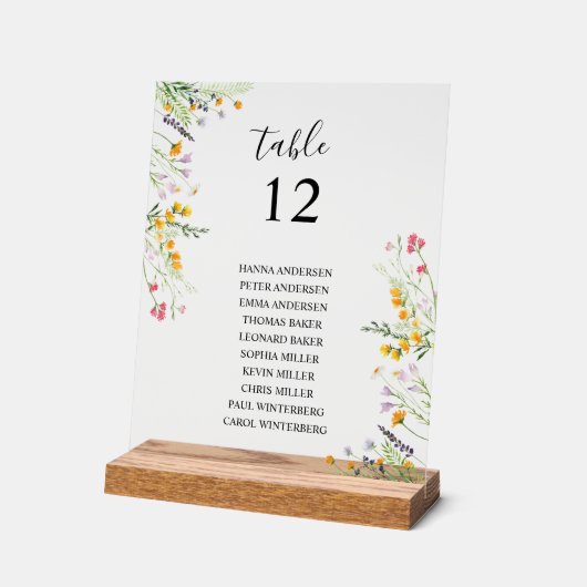 Tafelkaart tafelnaamkaartje met wilde bloemen acryl bord (Hoek)