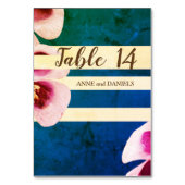 Tafelkaarten Tafelnummers, Elegant Blauw Bloemen Kaart (Voorkant)