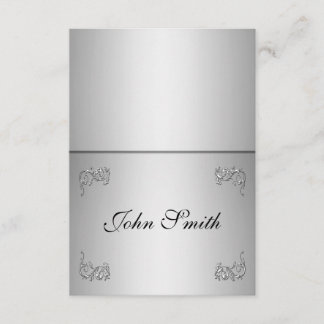 Tafelkaartje met naam -elegante zilveren swirl kaart