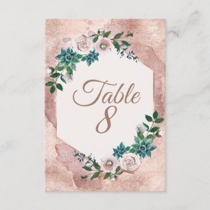 Tafelkaartjes met Blush Roze Rose Goud Succulenten Kaart
