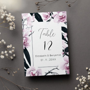 Tafelkaartjes met waterverf roze zwarte orchideeën kaart
