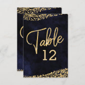 Tafelkaartjes Navy Blauw Aquarel & Goud voor Trouw Kaart (Voorkant / Achterkant)