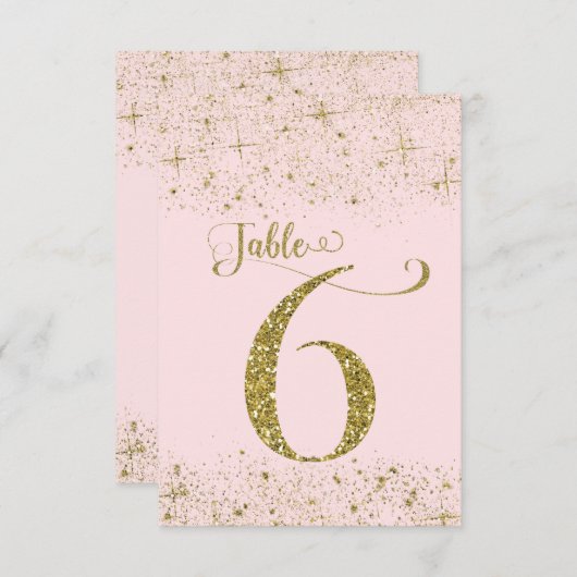 Tafelkaartjes Roze Goud Glitters Cijfer 6 Kaart (Voorkant / Achterkant)