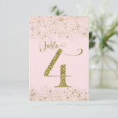 Tafelkaartjes Roze Goud Glitters Nummer 4 Kaart (Staand voorkant)