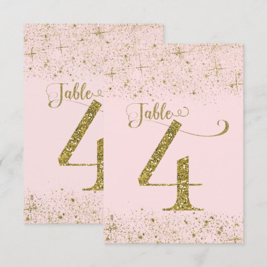 Tafelkaartjes Roze Goud Glitters Nummer 4 Kaart (Voorkant / Achterkant)