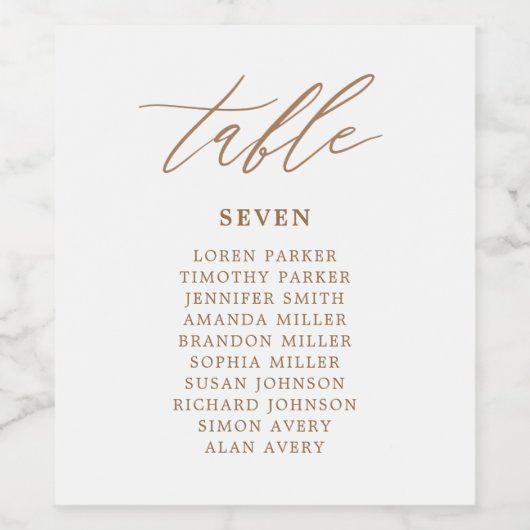 Tafelkaartjes voor bruiloft in roestig goud Wijnet Wijn Etiket (Enkel label)