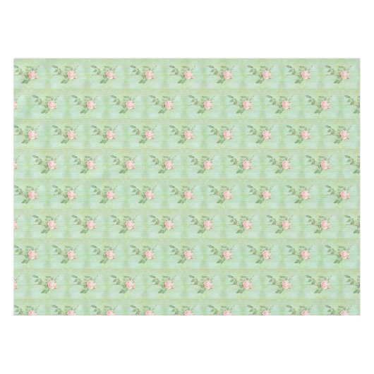 Tafelkleed Groene Streep Roze Rose Bloemen (Voorkant (Horizontaal))