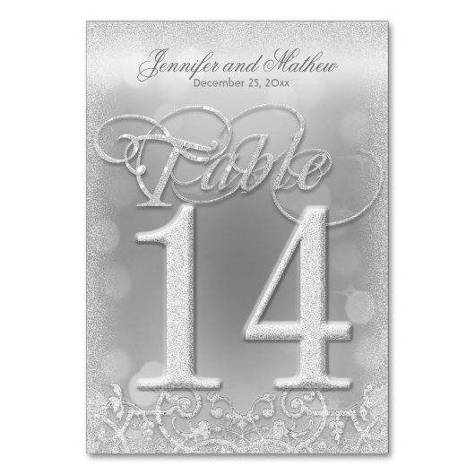 Tafelnummer 14 Elegante zilveren faux glitter (Voorkant)