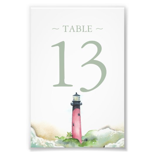 Tafelnummer Aquarel Strand Bruiloft 4x6 Foto Afdruk (Voorkant)