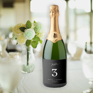 Tafelnummer bruiloft eenvoudig minimalistisch zwar sparkling wijnetiket