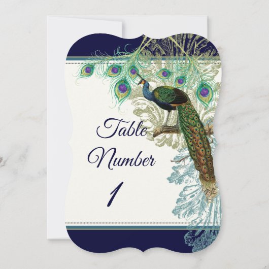 Tafelnummer Bruiloft  Peacock Feather Navy (Achterkant)