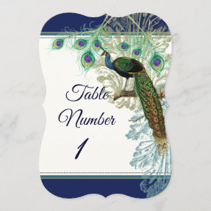 Tafelnummer Bruiloft  Peacock Feather Navy