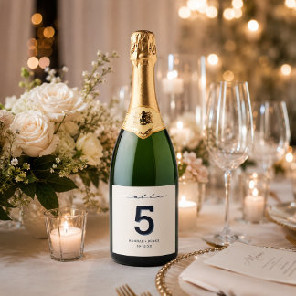 Tafelnummer Handgeschreven Script Bruiloft Sparkling Wijnetiket