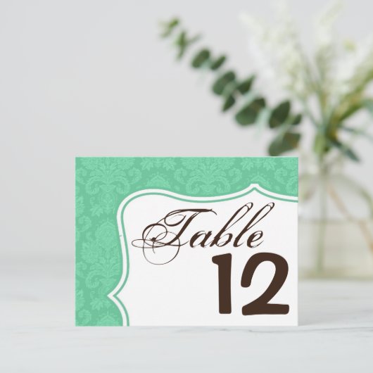 Tafelnummer Kaart Mint White Damask Lace Print (Staand voorkant)