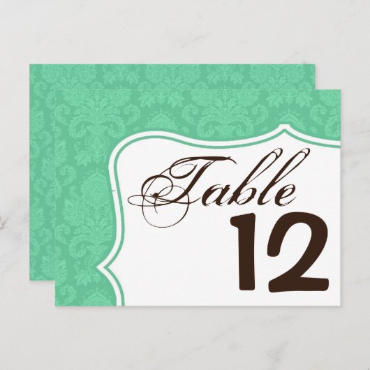 Tafelnummer Kaart Mint White Damask Lace Print (Voorkant / Achterkant)