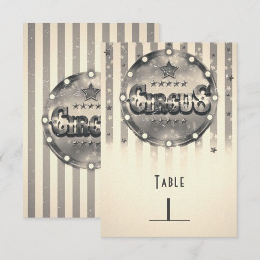 Tafelnummer met vintage circusstrippen voor feestj (Voorkant / Achterkant)