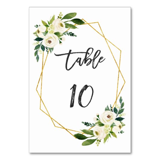 Tafelnummer met waterverf witte bloemen en handsch (Voorkant)