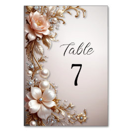 Tafelnummer met zachte roze en witte bloemen