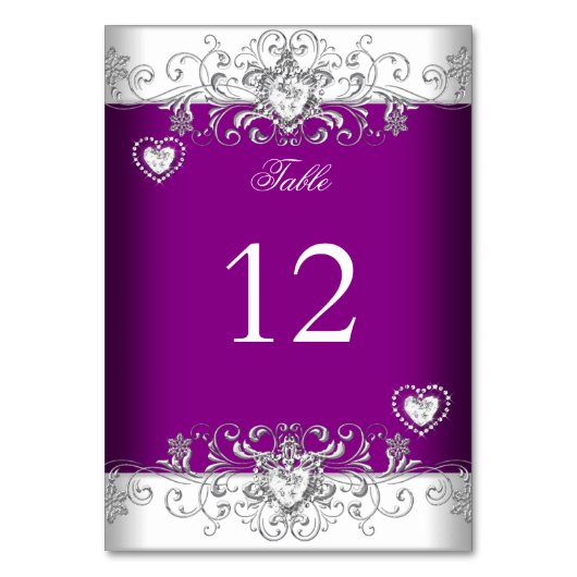 Tafelnummer Plum Pink Wedding Silver Diamond (Voorkant)