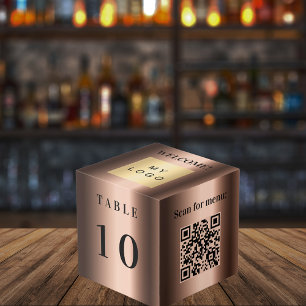 Tafelnummer QR-code menu bronzen bedrijfslogo Kubus
