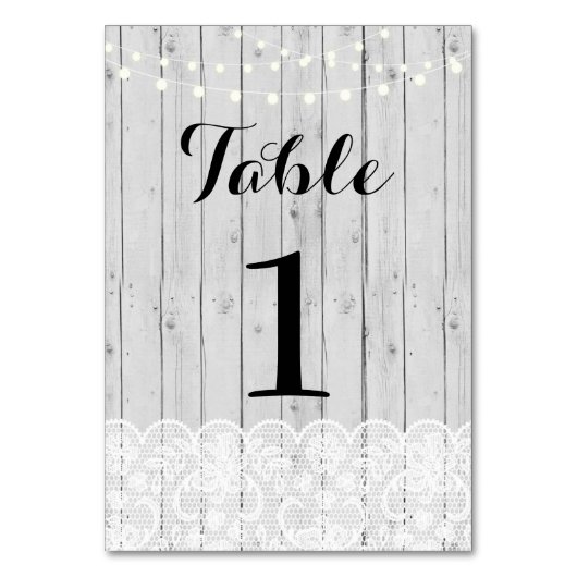 Tafelnummer Trouwen Rustiek Grijs Hout Lights Lace (Achterkant)