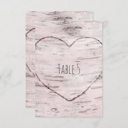 Tafelnummer van berkenboom & gesneden hart rustiek (Voorkant / Achterkant)
