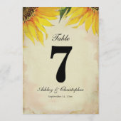 Tafelnummer voor een rustieke zonnebloem bruilofts (Achterkant)