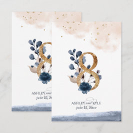 Tafelnummer voor het huwelijk in marineblauw, bloz