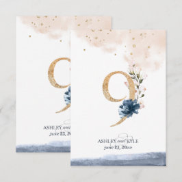 Tafelnummer voor het huwelijk in marineblauw, bloz