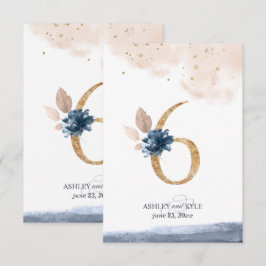 Tafelnummer voor het huwelijk in marineblauw, bloz