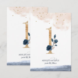 Tafelnummer voor het huwelijksfeest in marineblauw