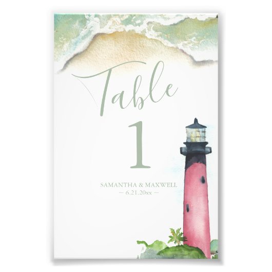 Tafelnummer Waterverf Strand Bruiloft 4x6 Foto Afdruk (Voorkant)