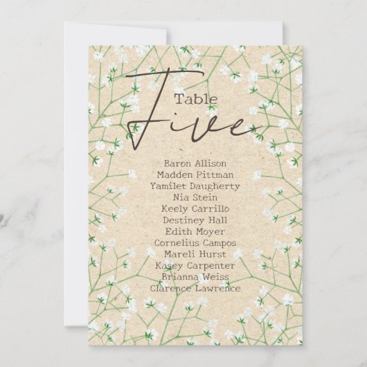 Tafelnummer zitplaatsen bruiloft Gypsophila 5 (Voorkant)