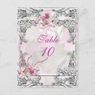 Tafelnummerkaart Elegante Trouwdag Roze Roos Briefkaart