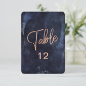 Tafelnummerkaart met waterverf in marineblauw en r kaart (Staand voorkant)