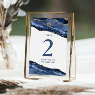 Tafelnummerkaart van Navy Blue en Goud Agate